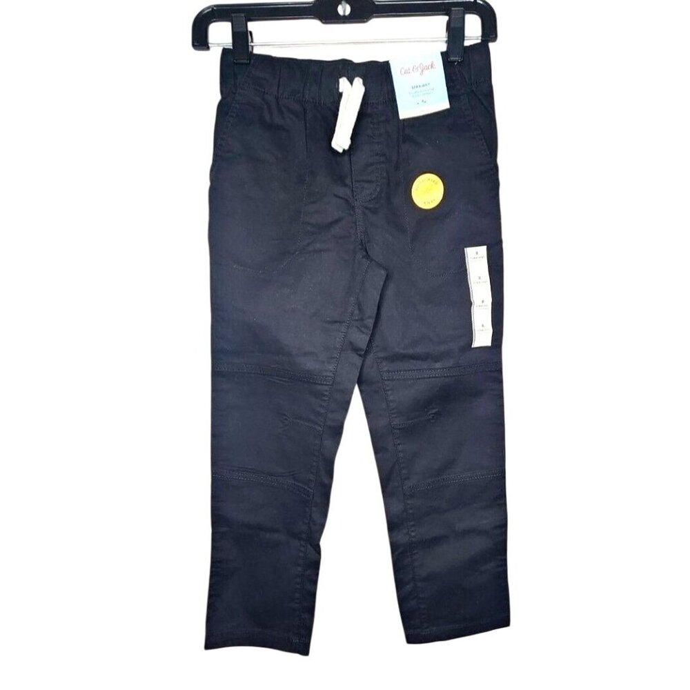 Cat & Jack Straight Leg Flexible Drawstring Reinforced Knee Kids Black Pants